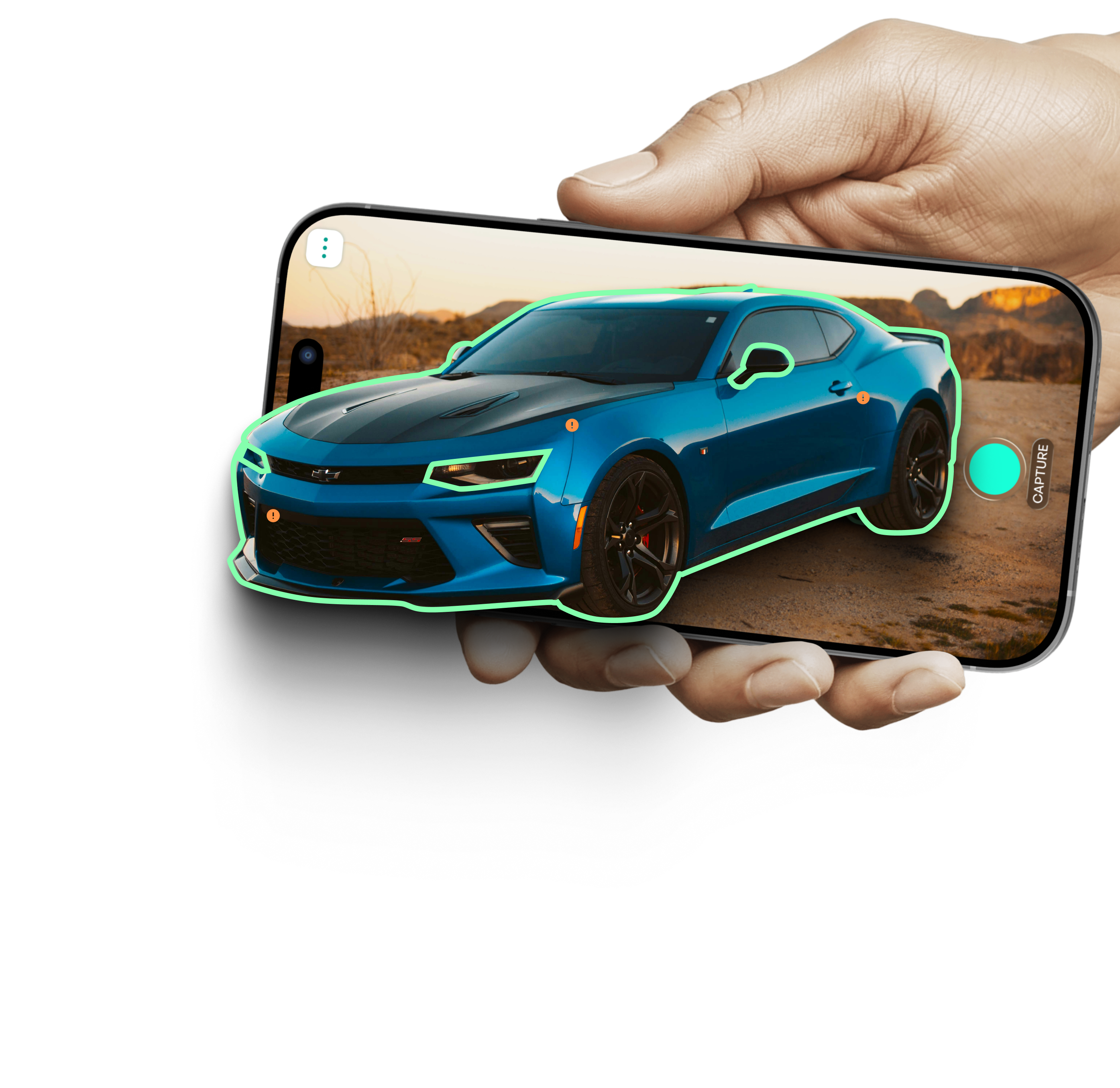 Vehicle damage highlighted on a car scan